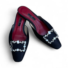 Carolina Herrera Black Satin Flat Mules