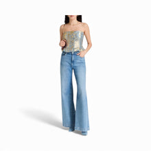 Ganni Strapless Metallic Denim Top