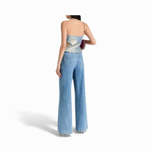 Ganni Strapless Metallic Denim Top