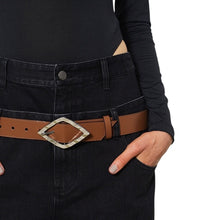 Ganni Brown Leather Diamond Belt